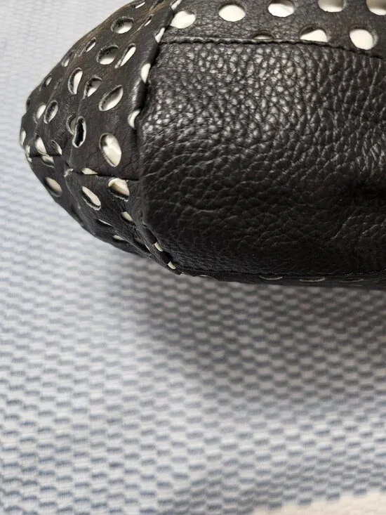 NWT BCBGMAXAZRIA Black & White Perforated Polka Dot Hobo Bag - Vegan Leather - Picture 7 of 12